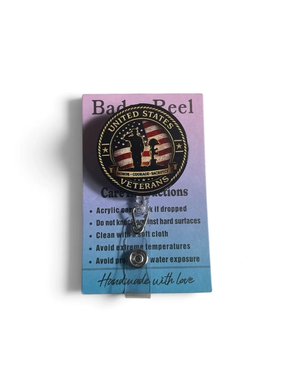 United States Veterans Retractable Badge Reel - Black & Gold